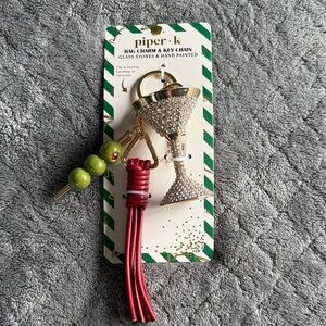 piper k Bag Charm - Martini and Olive design Glass Stones Hand Painted NWT